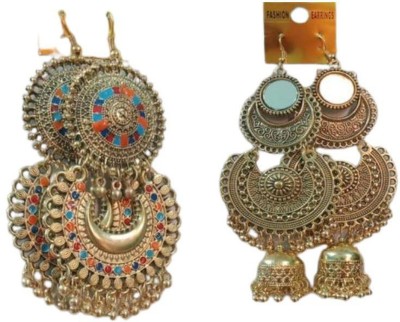 Grand Jewels Lovely Colors Golden Silver Oxidised Traditional Stud ChandBali Earrings Beads Alloy Jhumki Earring