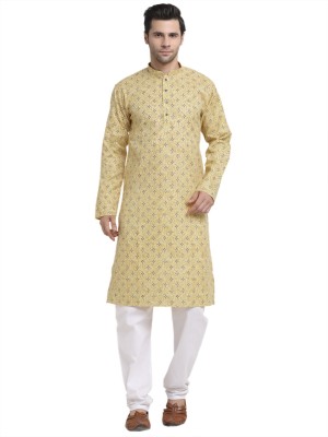 kraft india Men Printed Straight Kurta(Yellow)