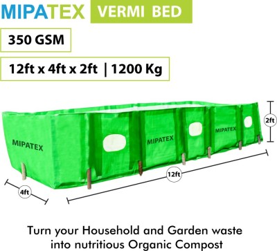 Mipatex 350 GSM HDPE Organic UV Coated for Vermi Compost Making Bed, 12ft x 4ft x 2ft (Green) Grow Bag