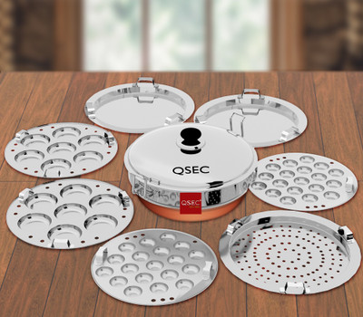QSEC Stainless Steel Idli Maker Multi Kadai Idli Steamer & idli Cooker with 7 Plates | 2 Mini Idli | 2 idli | 2 Dhokla | 1 Momo Standard Idli Maker(7 Plates , 14 Idlis )