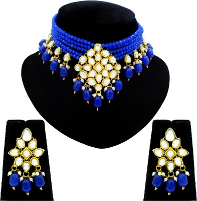 Sujwel Stone, Mother of Pearl, Zinc, Alloy Gold-plated Blue Jewellery Set(Pack of 1)