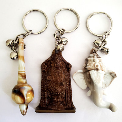 ShopTalk Marble Finish Combo Pack of 3 Lord ganesha ,Balaji and Hanuman Gada Key Chain