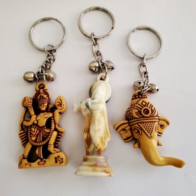 ShopTalk Marble Finish Lord krishna with wood finish Ganesha And Hanuman Pack of 3 Key Chain