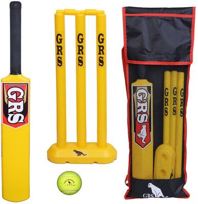 GRS Kids Zone Plastic Cricket Bat with Wicket Set & 1 Tennis Ball for Kids (Size 3, Age 6-10 Year Old Kids), Wood Cricket Kit