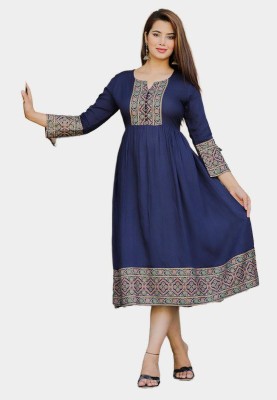 OM GROUP Women Printed Anarkali Kurta(Blue)