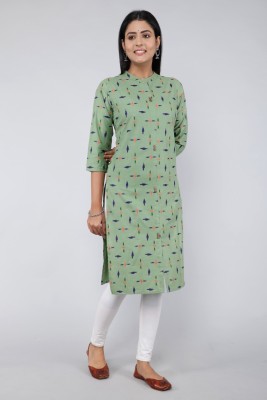Hinglaaj Fashion Women Printed Straight Kurta(Green)