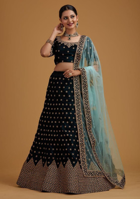 aadhiya impex Embellished Semi Stitched Lehenga Choli(Dark Green)