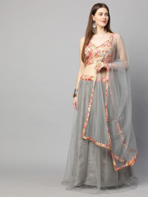 VeeRudra Embroidered, Embellished Semi Stitched Lehenga Choli(Grey)