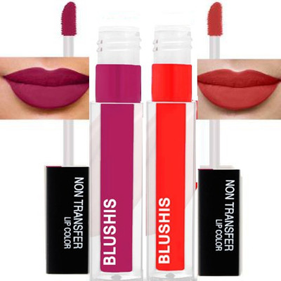 BLUSHIS High Defination Smudge proof Waterproof matte Lipstick Red and Dark Magenta(Red, magenta, 8 ml)
