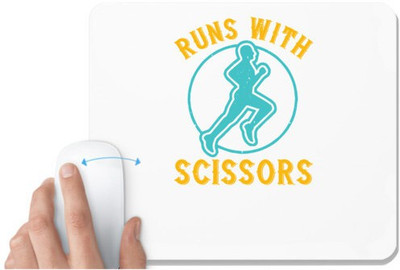 UDNAG White Mousepad 'Running | run with sclssors' for Computer / PC / Laptop [230 x 200 x 5mm] Mousepad(White)