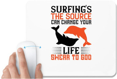 UDNAG White Mousepad 'Surfing | Surfing's the source. Can change your life' for Computer / PC / Laptop [230 x 200 x 5mm] Non Slip Base Mousepad(White)