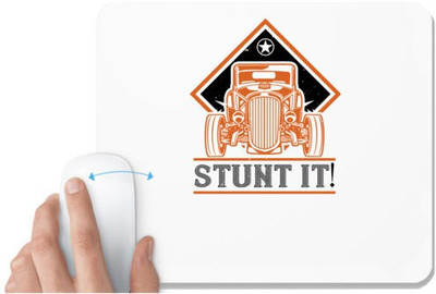 UDNAG White Mousepad 'Hot Rod Car | Stunt IT!' for Computer / PC / Laptop [230 x 200 x 5mm] Non Slip Base Mousepad(White)