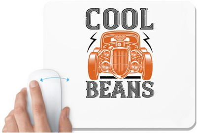UDNAG White Mousepad 'Hot Rod Car | Cool beans' for Computer / PC / Laptop [230 x 200 x 5mm] Non Slip Base Mousepad(White)
