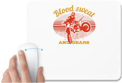 UDNAG White Mousepad 'Motor Cycle | Blood, Sweat, & Gears' for Computer / PC / Laptop [230 x 200 x 5mm] Non Slip Base Mousepad(White)
