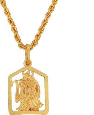 MissMister Gold Plated Temple Design Radha Krishna Pendant Hindu God Temple Jewellery Latest Gold-plated Brass Pendant