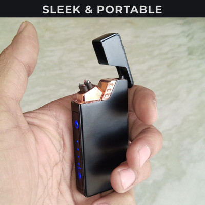 WRADER PREMIUM QUALITY Double Arc Electronic Flame Cigarette Lighter with On/Off Touch Button Flameless Cigarette Lighter Windproof Rechargeable USB Lighter Pocket Lighter(Black) WRADER PREMIUM QUALITY Double Arc Electronic Flame Cigarette Lighter with On/Off Touch Button Flameless Cigarette Lighter Windproof Rechargeable USB Lighter Pocket Lighter(Black)