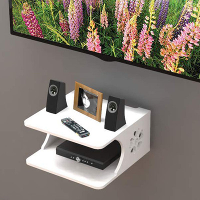 FABULO Wooden Set Top Box, Wall Shelf/Wall Mounted Shelves /Rack/WiFi Router & A.C. Remote Stand. Multipurpose Holder for small Props, Momentous & Gift can be stand on the Box. (Number of Shelves 2) MDF (Medium Density Fiber) Wall Shelf(Number of Shelves - 2, White)