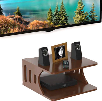 FABULO Wooden Set Top Box Wall Shelf for Setup Box/WiFi Router/ac Remote Stand Wall Mounted Shelves Wooden Wall Shelf Number of Shelves - 2 MDF (Medium Density Fiber) Wall Shelf(Number of Shelves - 2, Brown)