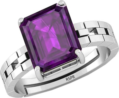 RSPR Natural 9.25 Ratti Amethyst Katela Gemstone Ring With Lab Certificate Brass Amethyst Silver Plated Ring