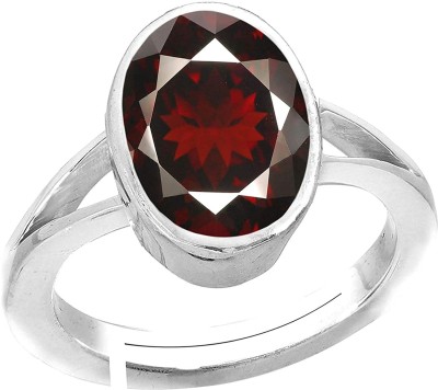 om gayatri Brass Garnet Rhodium Plated Ring