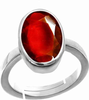 EVERYTHING GEMS Brass Garnet Silver Plated Ring