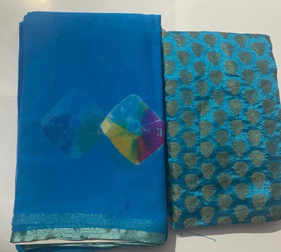 Durga Emporio Woven Bandhani Chiffon Saree(Light Blue)