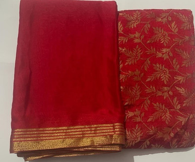 Durga Emporio Woven Bollywood Chiffon Saree(Red)