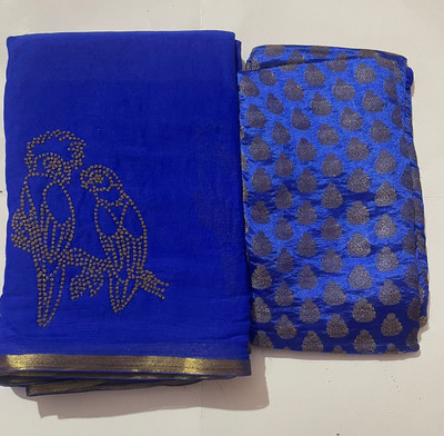Durga Emporio Woven Bollywood Chiffon Saree(Blue)