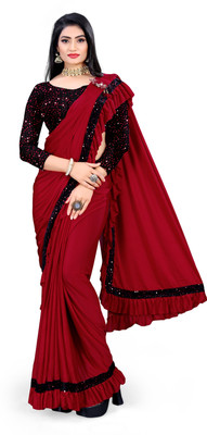 GO RIGHT STORE Printed, Self Design Bollywood Lycra Blend Saree(Red)