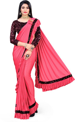 GO RIGHT STORE Printed, Self Design Bollywood Lycra Blend Saree(Pink)
