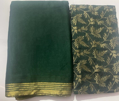 The Fashion Attire Solid/Plain Bollywood Chiffon Saree(Green)