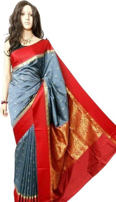 Ansari Fabrics Woven Kanjivaram Art Silk Saree(Multicolor)