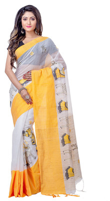 TANTLOOM Printed Handloom Handloom Pure Cotton Saree(Multicolor)
