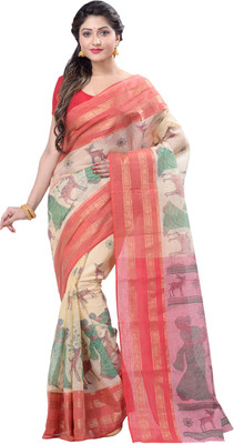 TANTLOOM Printed Bollywood Handloom Pure Cotton Saree(Multicolor)