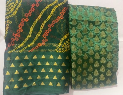 Durga Emporio Printed Bandhani Chiffon Saree(Green)