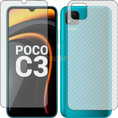 TELTREK Front and Back Screen Guard for MI POCO C3 (Front Matte Finish & Back 3d Carbon Fiber)(Pack of 2)