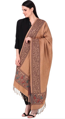 BE SWADESHI Polyester Wool Blend Applique Women Shawl(Beige)