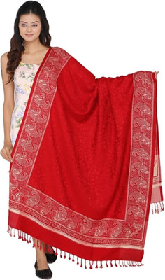 Feathers Polyester Wool Blend Applique Women Shawl(Red)