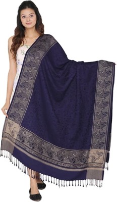 Feathers Polyester Wool Blend Applique Women Shawl(Dark Blue)