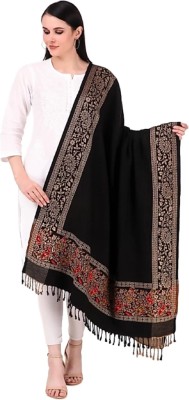 PASHTUSHS Polyester Wool Blend Applique Women Shawl(Black)