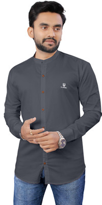 ravendra creation Men Solid Casual Grey Shirt