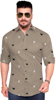 HASINI Fashion Men Printed Casual Grey Shirt