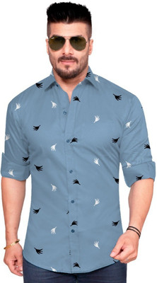 HASINI Fashion Men Self Design Casual Blue Shirt