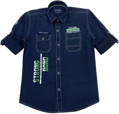 CAVIO Boys Printed Casual Dark Blue Shirt