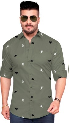 HASINI Fashion Men Printed Casual Green Shirt