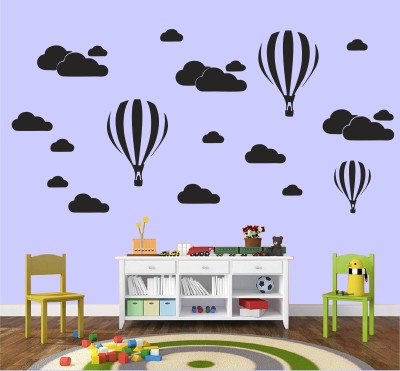 JSS DECORATIONS DESIGNS 98 cm Melissalove Black Clouds & Hot Air Balloon Wall Sticker (98 cm x 186 cm) Self Adhesive Sticker(Pack of 1)