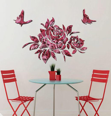 wildartcreation 57 cm Goregous Flower and Butterfly with tacture 3D Wall Sticker (72cm x 110cm) Self Adhesive Sticker(Pack of 1)
