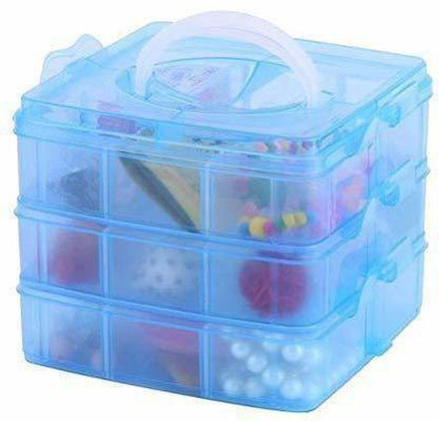 CONSIST TRADER 3 Layer 18 Grids Storage Plastic Boxes Medicine Jewelry Bead Storage Box Container Organizer Case Craft Boxes Random Color 3 Layer, 18 Grid Vanity Box Makeup Vanity Box(Blue)