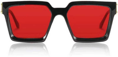 shadz Retro Square, Rectangular Sunglasses(For Men & Women, Red)