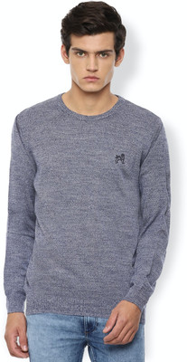 VAN HEUSEN Solid Round Neck Casual Men Grey Sweater